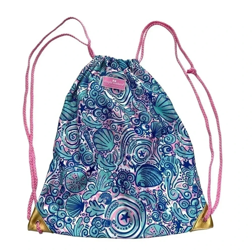 Simply Southern Colorful‎ Swirly Shell pink blue + teal lightweight backpack